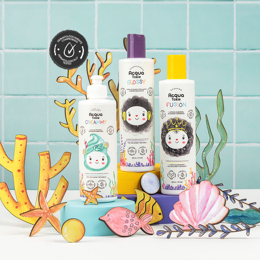 Acqua Tokie Fusion Shampoo + Glossy Conditioner + Creamy Styling Cream for Dark and Brown Hair