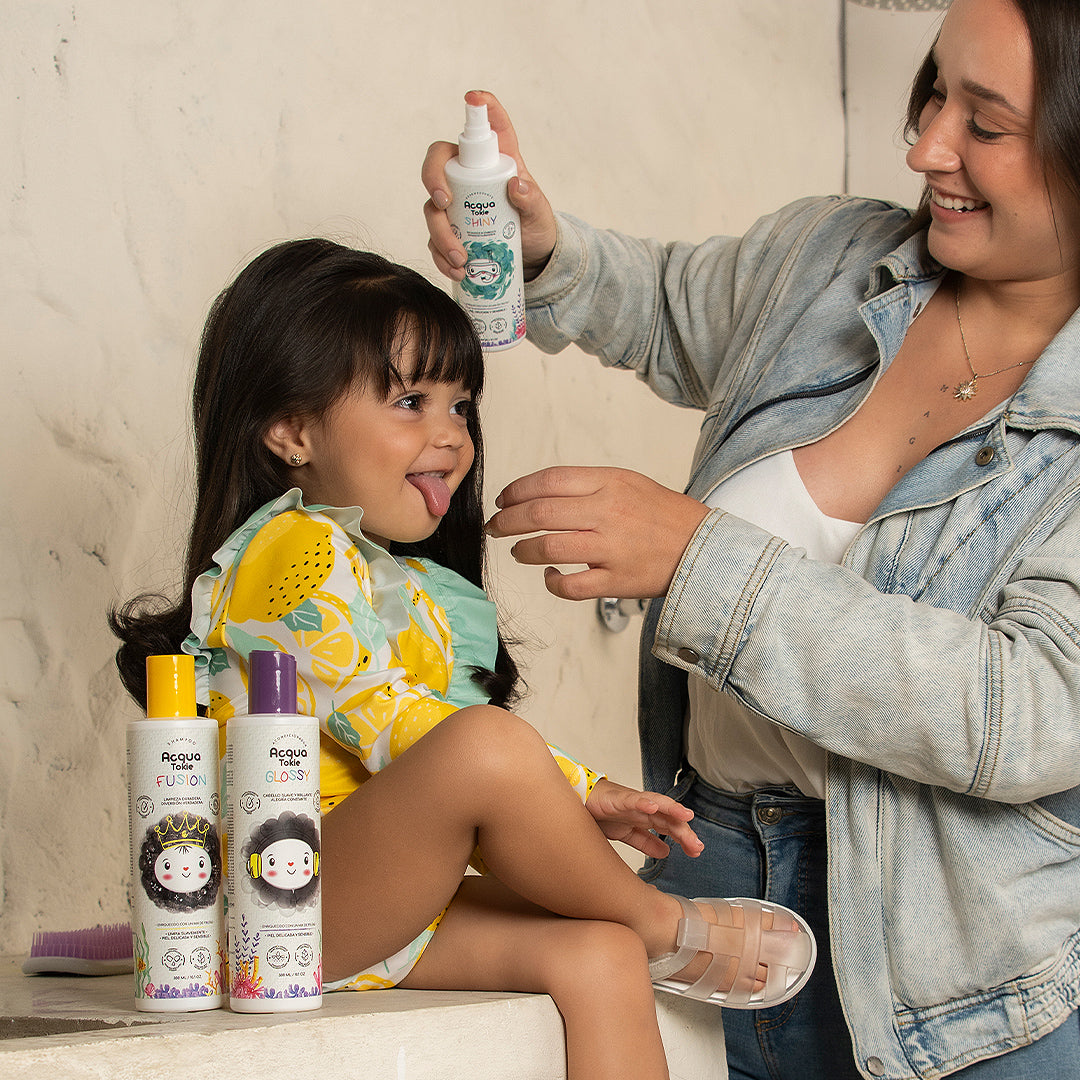 Acqua Tokie Fusion Shampoo + Glossy Conditioner + Shiny Detangler Kit for Brown and Dark Hair