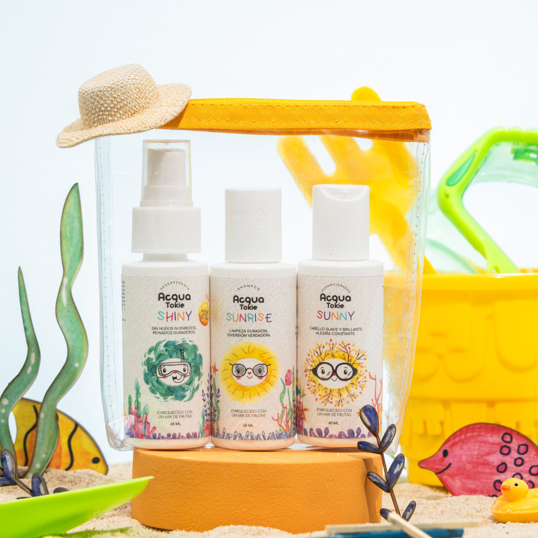 Acqua Tokie Travel Kit Sunrise Shampoo + Sunny Conditioner + Shiny Detangler for Light Hair