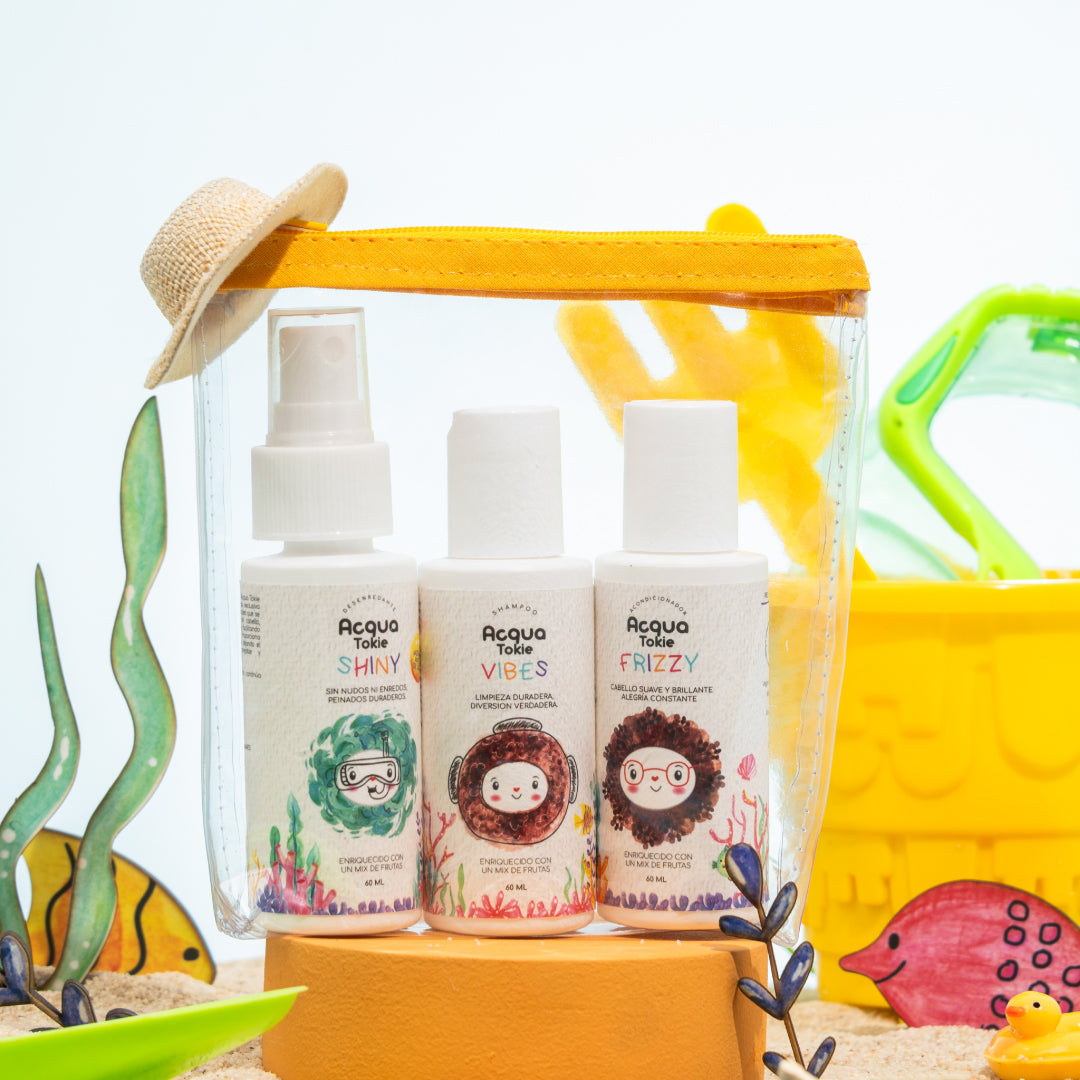 Kit Viajero Acqua Tokie Shampoo Vibes + Acondicionador Frizzy + Desenredante Shiny Cabello Ondulado