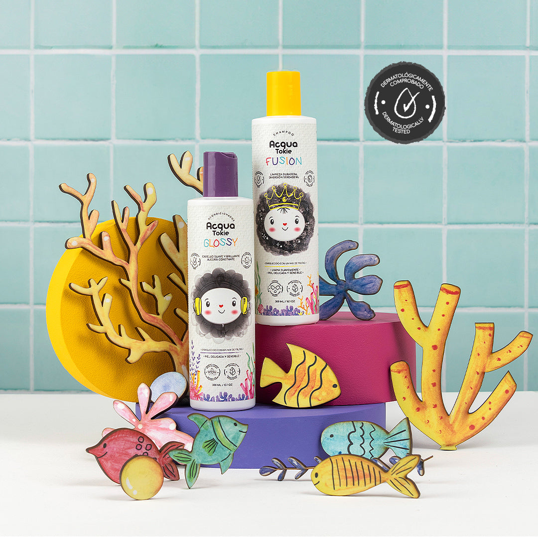 Pack Acqua Tokie Shampoo Fusion + Acondicionador Glossy Cabello Castaño y Oscuro