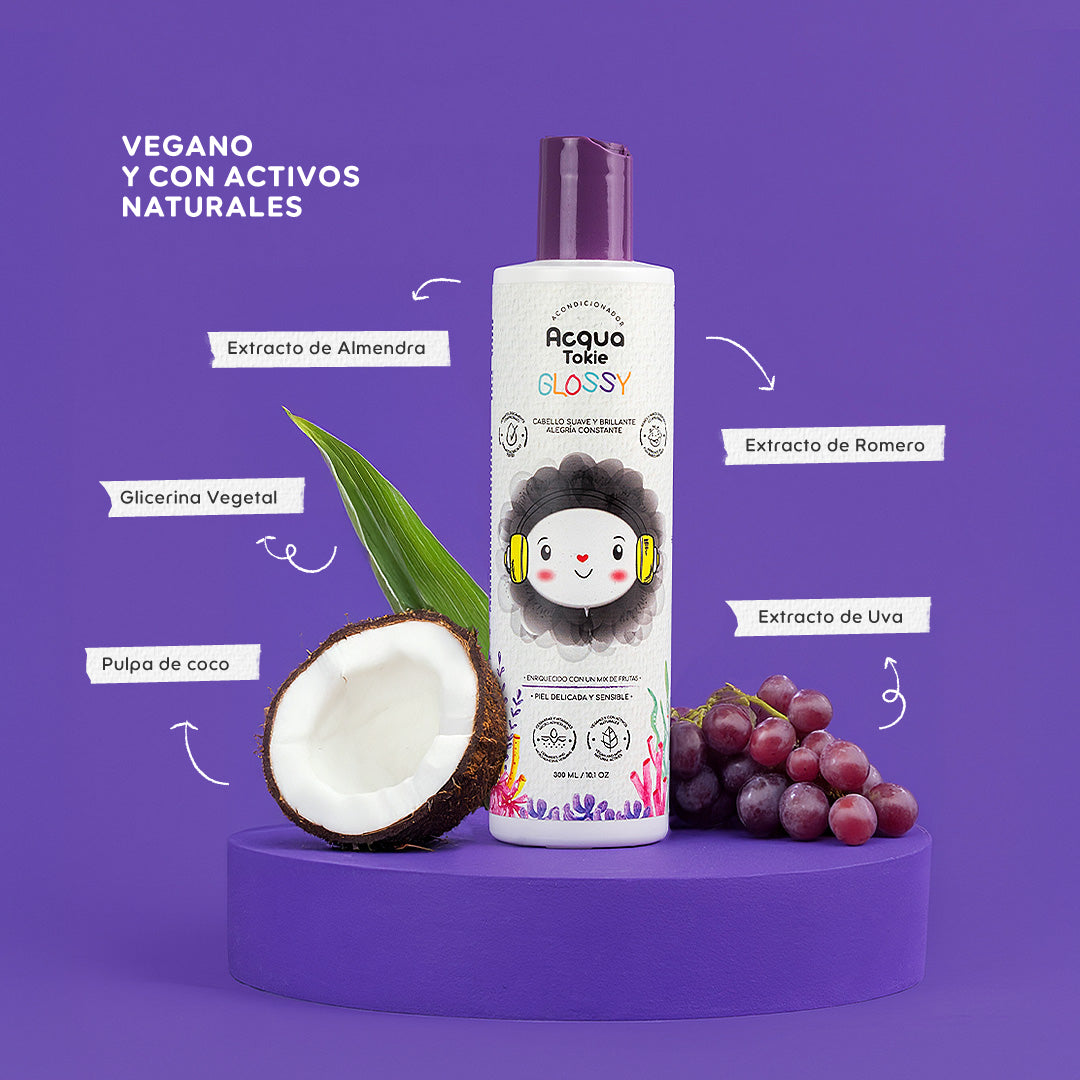 Acqua Tokie Fusion Shampoo + Glossy Conditioner + Shiny Detangler Kit for Brown and Dark Hair