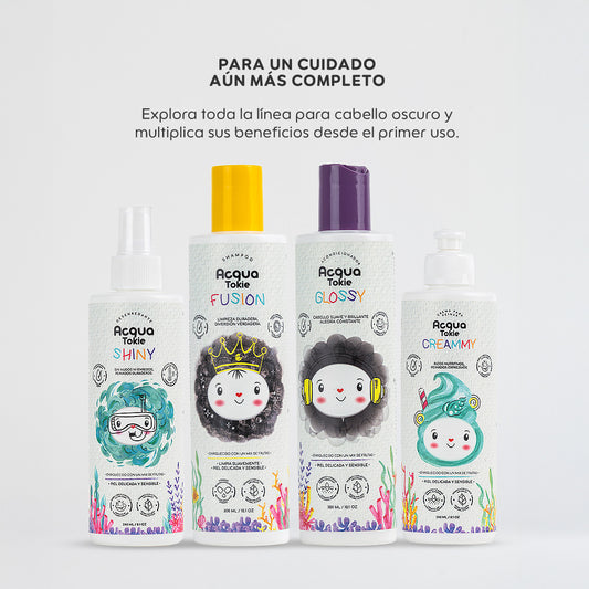 Acqua Tokie Fusion Shampoo + Glossy Conditioner + Shiny Detangler Kit for Brown and Dark Hair