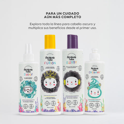 Acqua Tokie Fusion Shampoo + Glossy Conditioner + Shiny Detangler Kit for Brown and Dark Hair