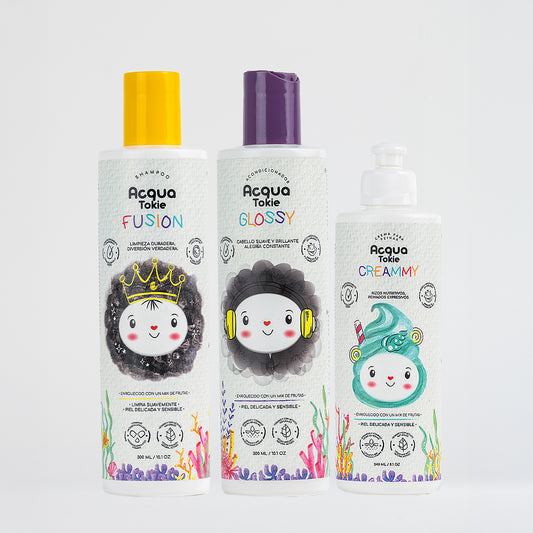Acqua Tokie Fusion Shampoo + Glossy Conditioner + Creamy Styling Cream for Dark and Brown Hair