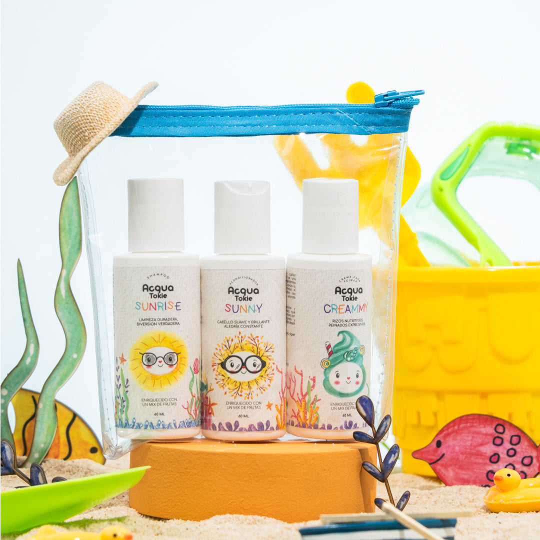 Acqua Tokie Travel Kit Sunrise Shampoo + Sunny Conditioner + Creamy Styling Cream for Light Hair