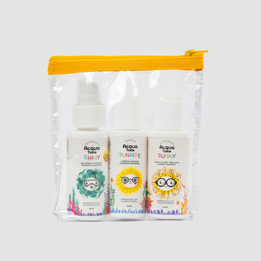 Acqua Tokie Travel Kit Sunrise Shampoo + Sunny Conditioner + Shiny Detangler for Light Hair