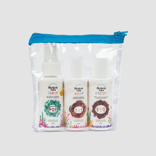 Kit Viajero Acqua Tokie Shampoo Vibes + Acondicionador Frizzy + Desenredante Shiny Cabello Ondulado