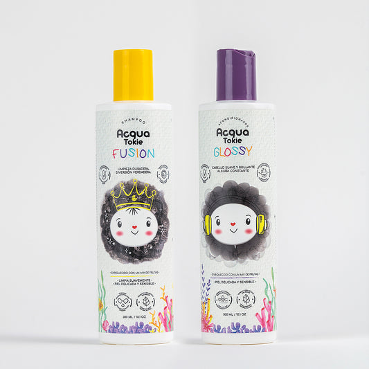 Pack Acqua Tokie Shampoo Fusion + Acondicionador Glossy Cabello Castaño y Oscuro